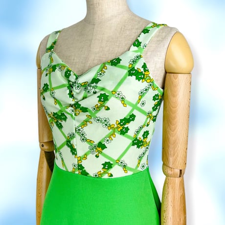 70's Lime Green Floral Maxi Dress and Bolero