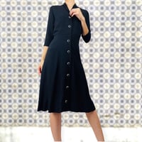 50’s Black Crepe Rhinestone Button Up Shirt Dress