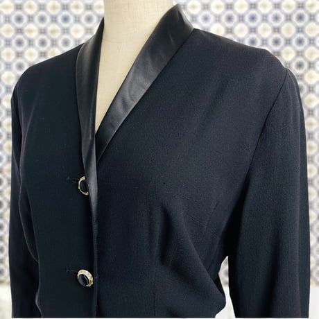 50’s Black Crepe Rhinestone Button Up Shirt Dress