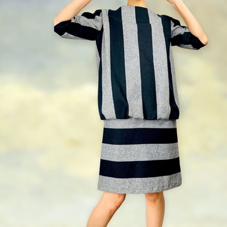 Wool stripe drop waist dress