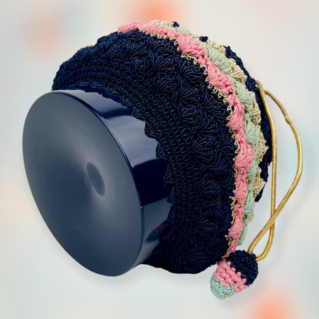 40’s Blue Gold and Pink Woven Rayon Bucket Bag