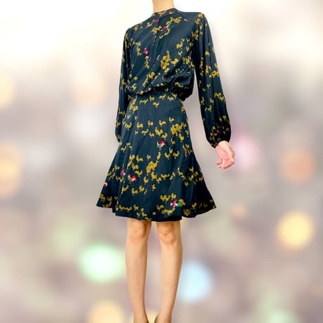 60’s Black Rooster Print Cropped Blouse and Skirt Set