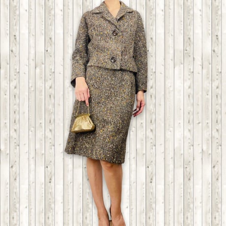 50's Brown Tweed Skirt Suit
