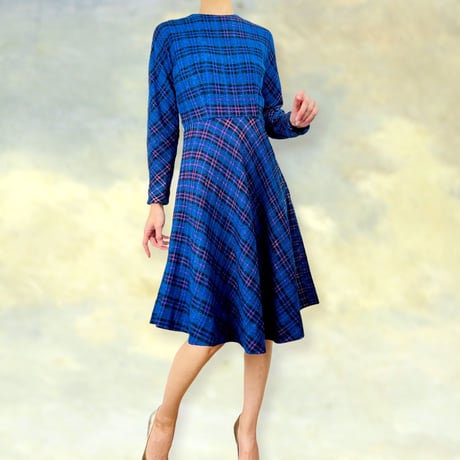 50’s Blue & Multicolor Plaid Midi Dress