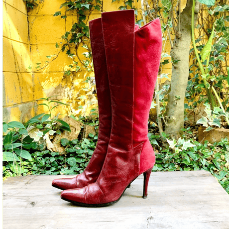Burgundy Leather and Suede High Boots