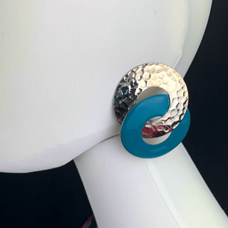 80’s Teal and Hammered Gold Earrings