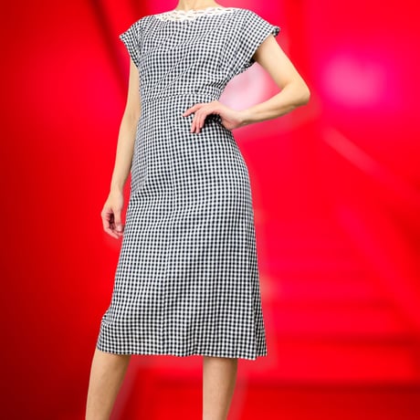 40’s Black&White Cotton Gingham Dress