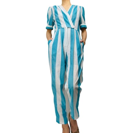 80’s Aqua Striped Jumpsuit