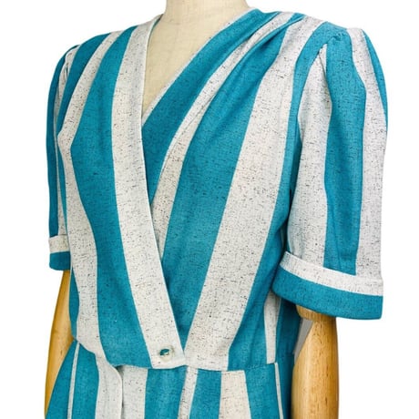 80’s Aqua Striped Jumpsuit