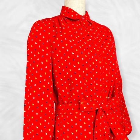 70’s Red and Multicolor Polka Dot Shirt Dress