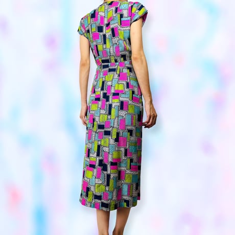 40’s Silk Geometric Design Dress