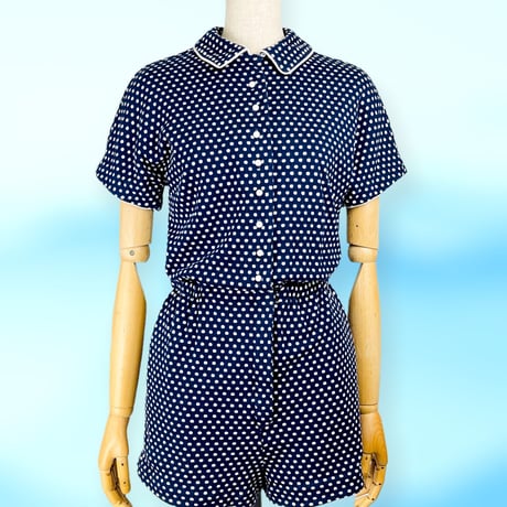 50’s Polka Dots Navy Blue Knit Romper