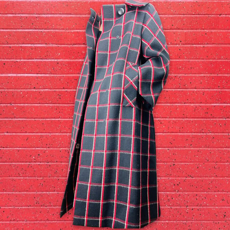 60’s Black Wool Windowpane Plaid Coat