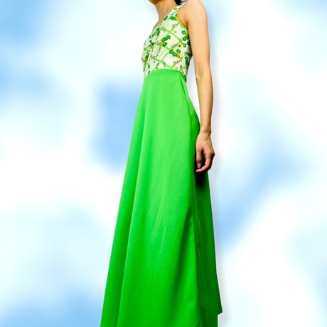 70's Lime Green Floral Maxi Dress and Bolero