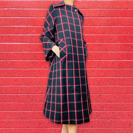 60’s Black Wool Windowpane Plaid Coat