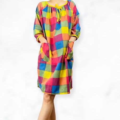 60’s Multicolor Plaid Smock Dress