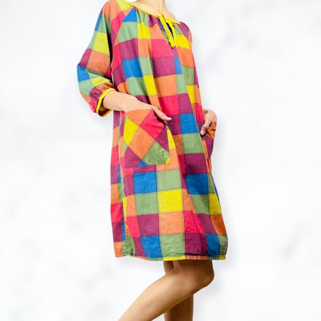 60’s Multicolor Plaid Smock Dress
