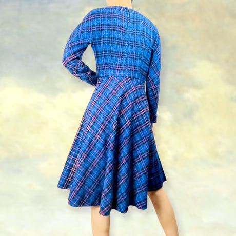 50’s Blue & Multicolor Plaid Midi Dress