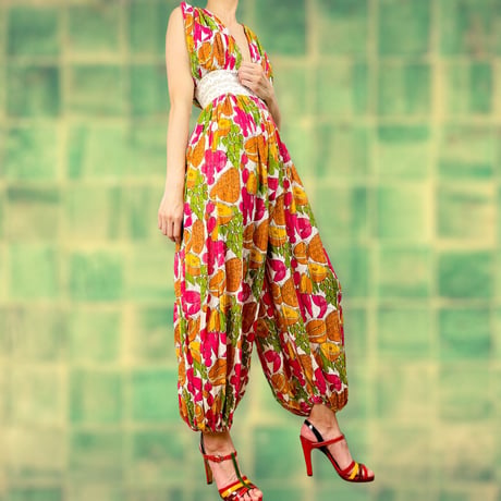 70’s Sleeveless Fruit Print Jumpsuit