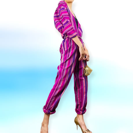 80’s Multicolor Pink and Purple Cotton Jumpsuit