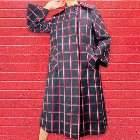 60’s Black Wool Windowpane Plaid Coat