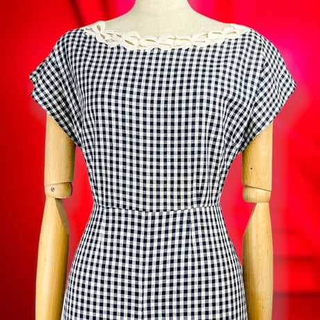 40’s Black&White Cotton Gingham Dress