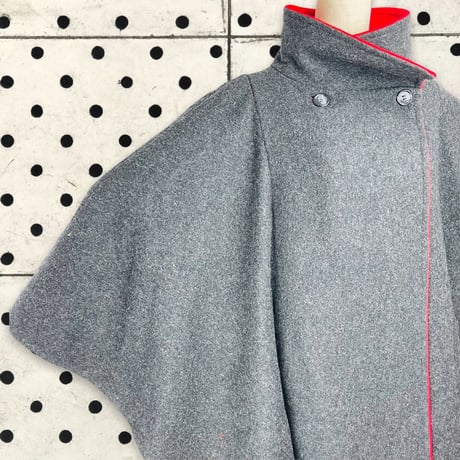 60's Charcoal Wool Cape with Bright Red Accents