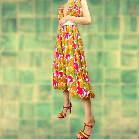 70’s Sleeveless Fruit Print Jumpsuit
