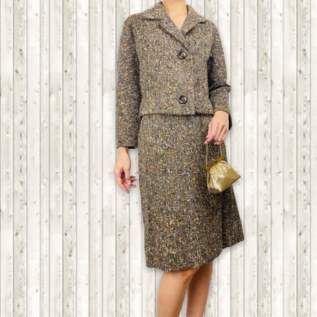 50's Brown Tweed Skirt Suit