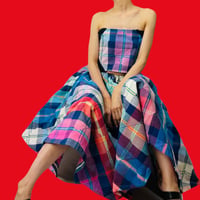 Patchwork Plaid Ensemble Tube Top & Asymmetric Skirt