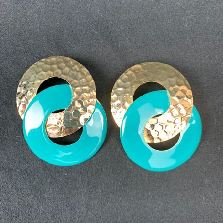 80’s Teal and Hammered Gold Earrings