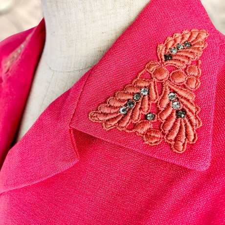 30's Coral Buttoned Linen Midi Dress