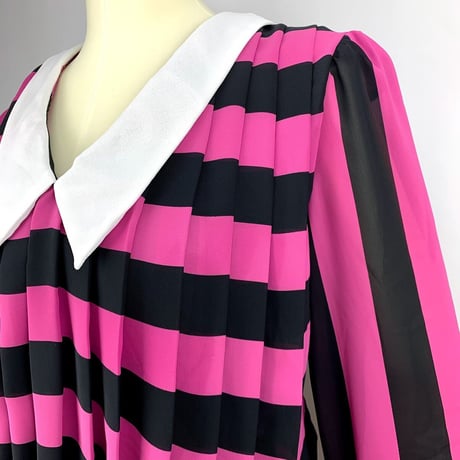 80’s  Pink/Black Striped Georgette Dress