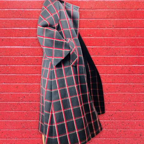60’s Black Wool Windowpane Plaid Coat