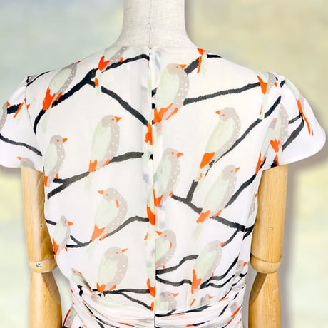 Silk Chiffon Bird Print Dress