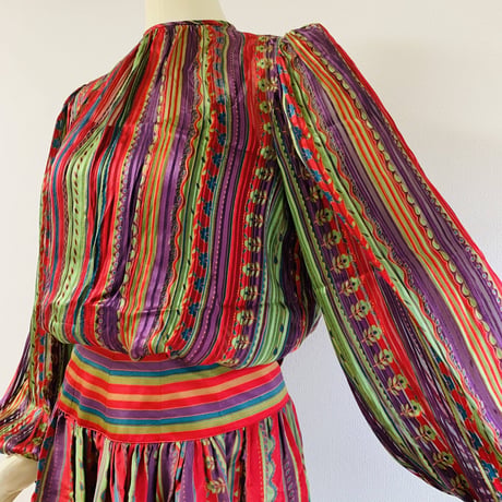 Oscar de la Renta Multicolor Striped Silk 2piece