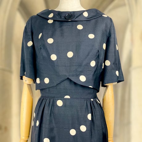 50’s Polka Dots Silk Wiggle Dress