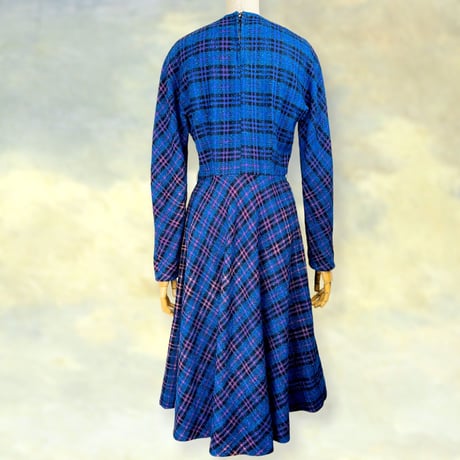 50’s Blue & Multicolor Plaid Midi Dress