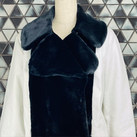 60's White Leather Wrap Coat with Fur Trim