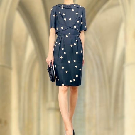 50’s Polka Dots Silk Wiggle Dress