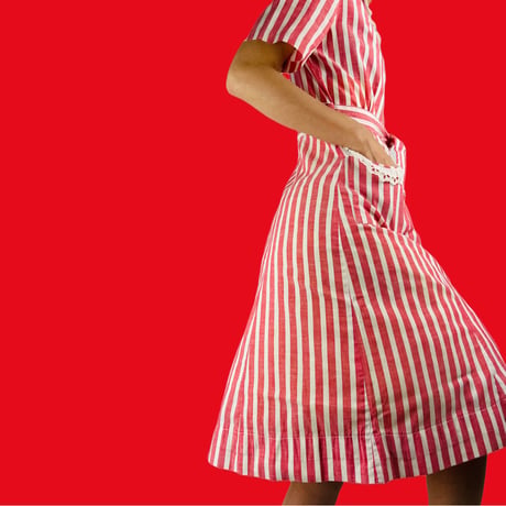30s Dress Red and White Candy Stripe Eyelet