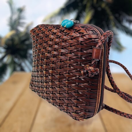 70's Woven Leather Crossbody Purse
