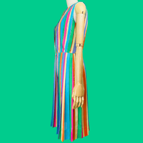 60s Rainbow pleated ribbon pride mod dress