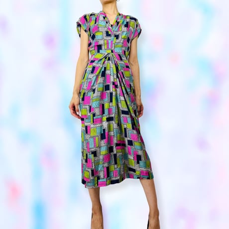 40’s Silk Geometric Design Dress