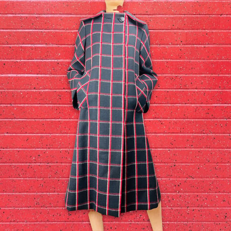 60’s Black Wool Windowpane Plaid Coat