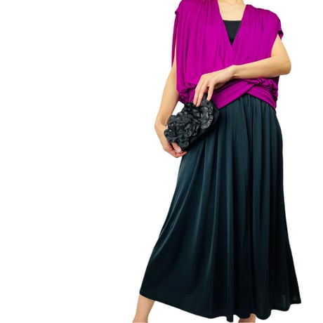 Grecian  Drape Dress Fuchsia and black