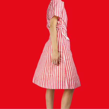 30s Dress Red and White Candy Stripe Eyelet
