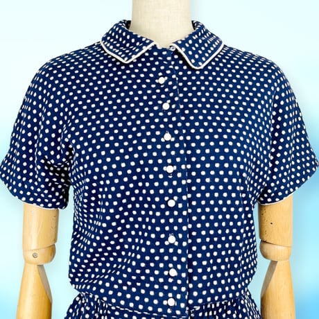 50’s Polka Dots Navy Blue Knit Romper