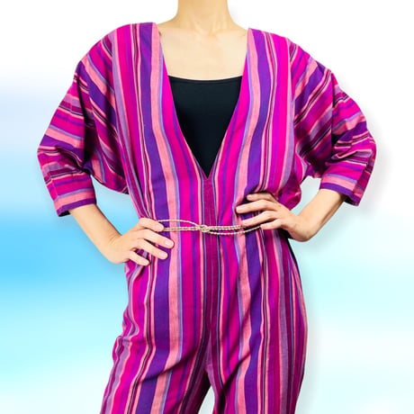 80’s Multicolor Pink and Purple Cotton Jumpsuit