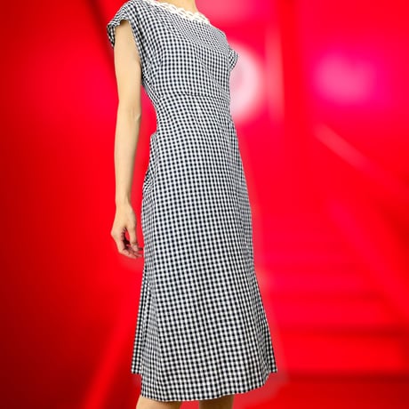 40’s Black&White Cotton Gingham Dress
